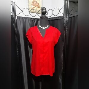 Ann Taylor Vibrant Red Blouse Shirt Sleeve Flap Neckline Size S Career Office